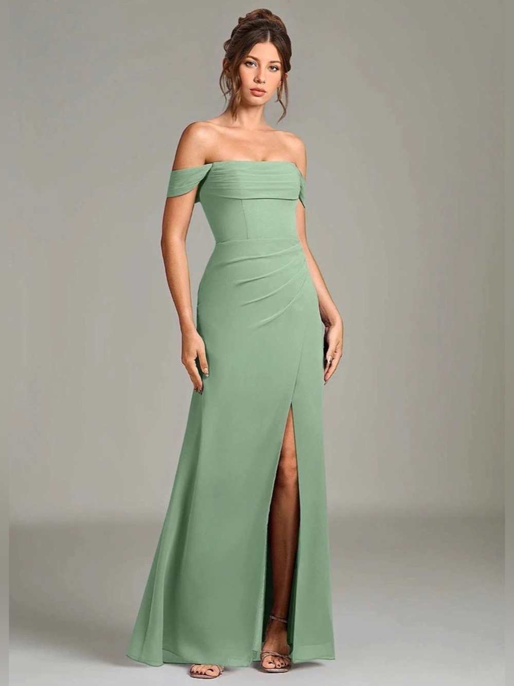 Azazie Jalice Pistachio Off-Shoulder Dress